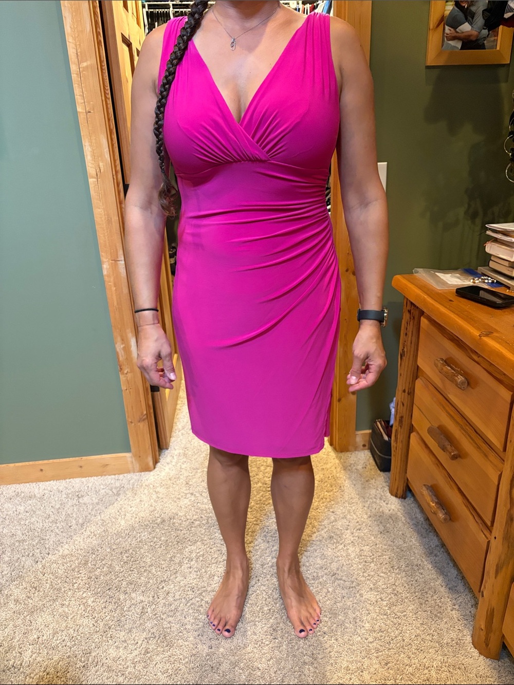 Ralph Lauren Fuchsia Sleeveless Faux-Wrap Midi Dress